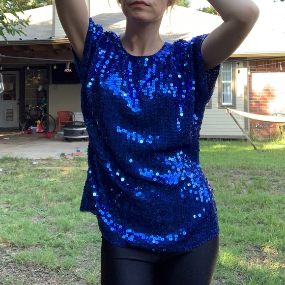 Vintage 80s blue Sequin Blouse - Picture 4 of 9